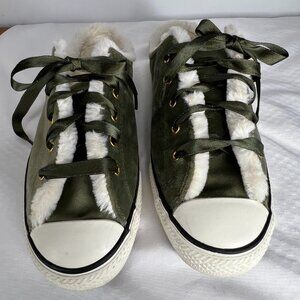 Converse Size 7.5 Green Mules Faux Fur Lined